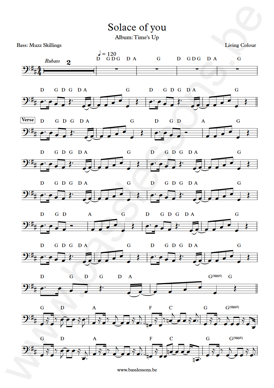 Living colour  Solace of you Muzz Skillings Bass Transcription