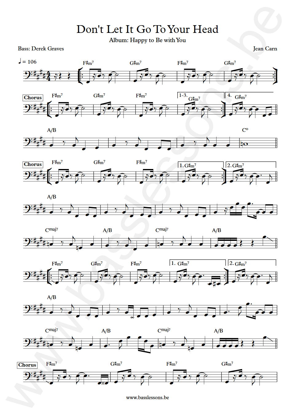 Jean Carn Don't Let It Go To Your Head Derek Graves Bass Transcription