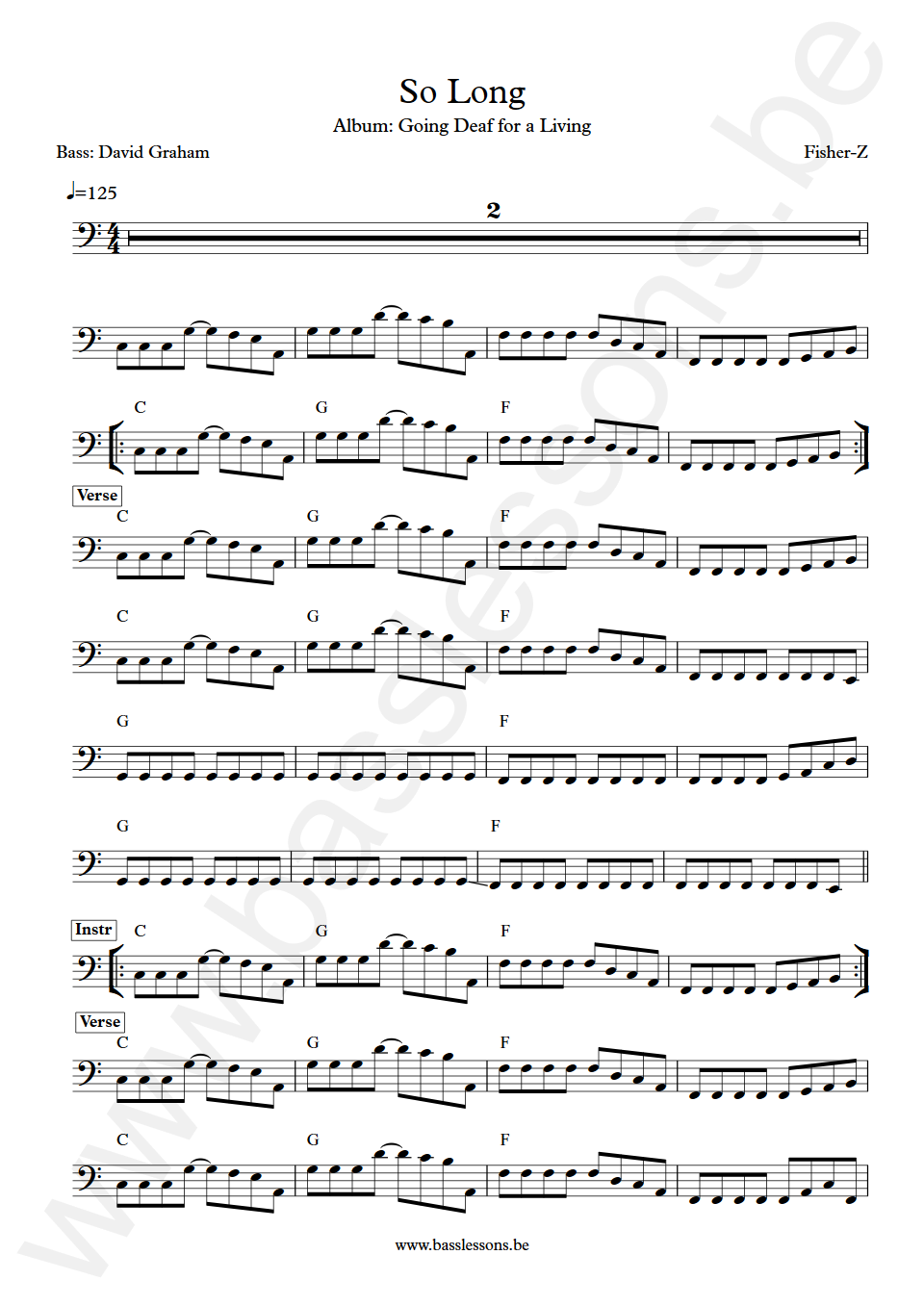 Fischer-Z So Long David Graham Bass Transcription