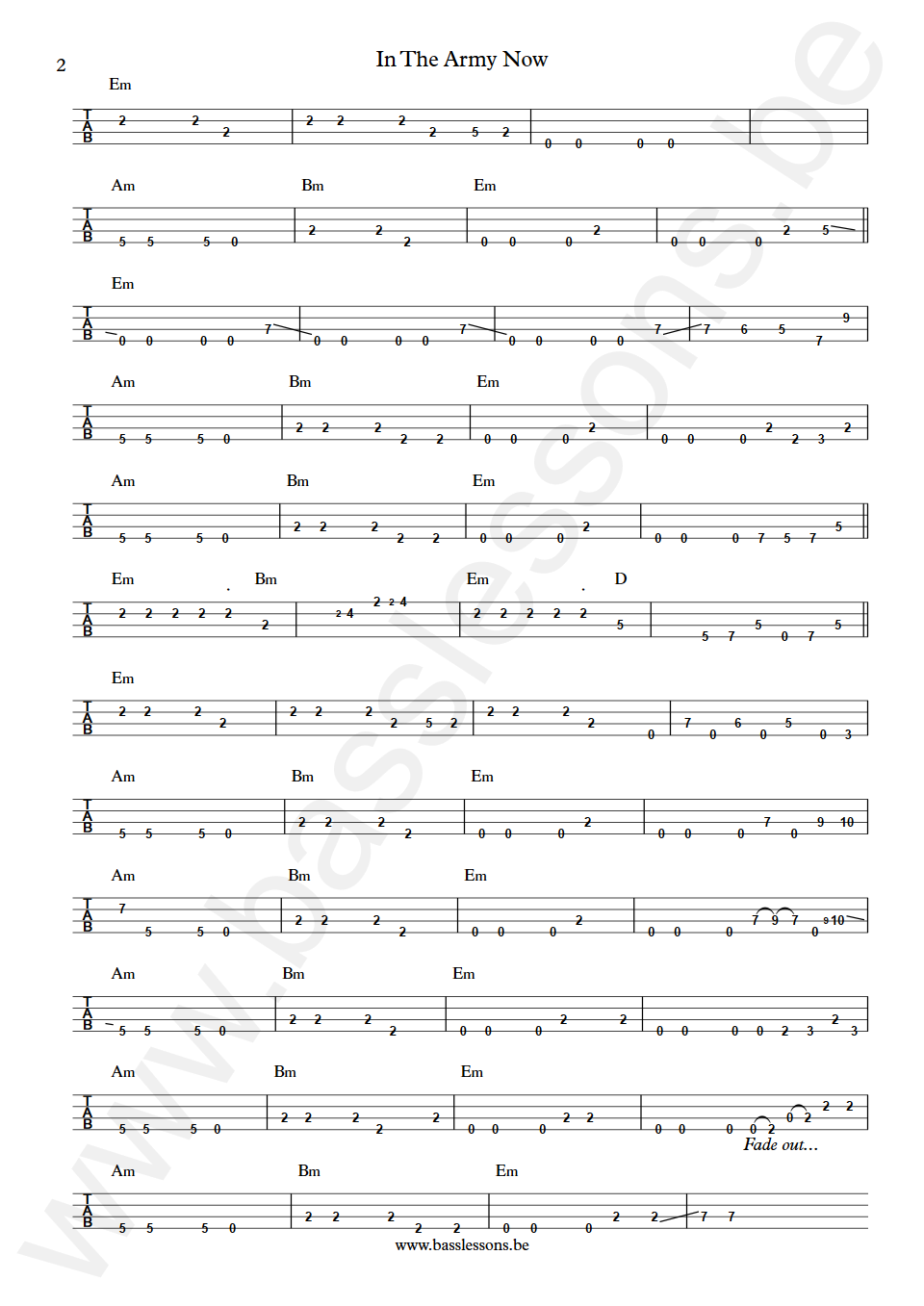 Status Quo In The Army Now John Edwards Bass Tab part 2