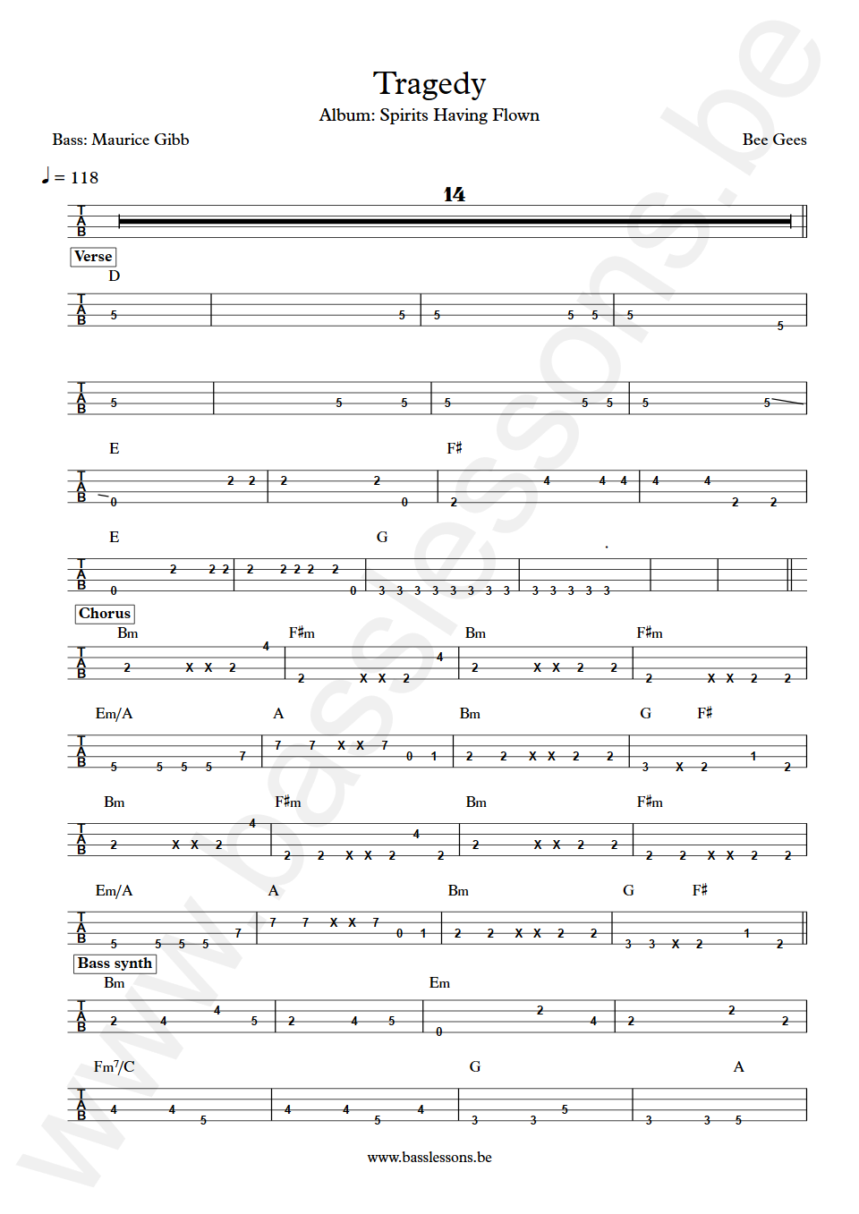 Bee Gees Tragedy Maurice Gibb Bass Tab