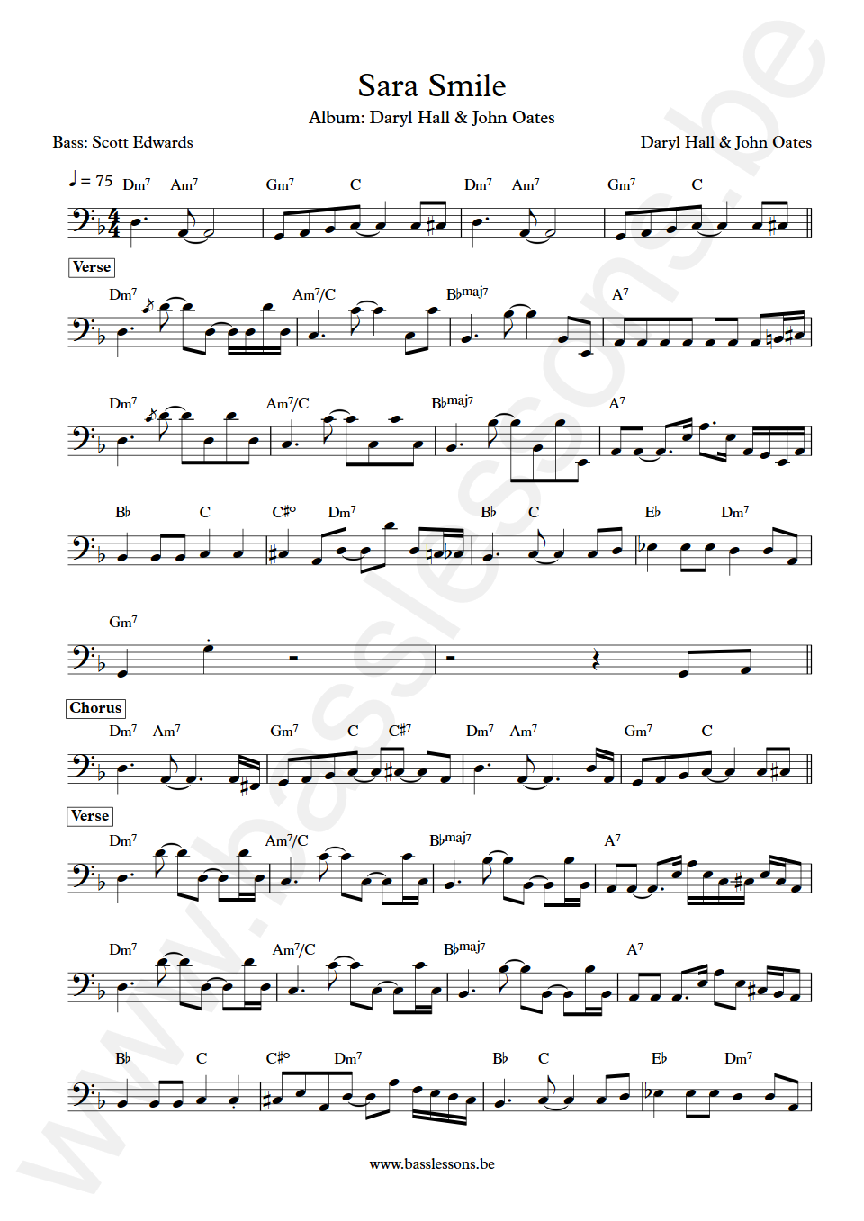 Daryl Hall & John Oates Sara Smile Scott Edwards Bass Transcription