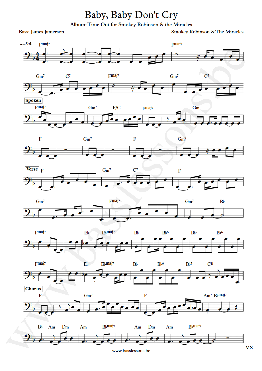Smokey Robinson and the Miracles Baby Baby dont cry James Jamerson bass transcription
