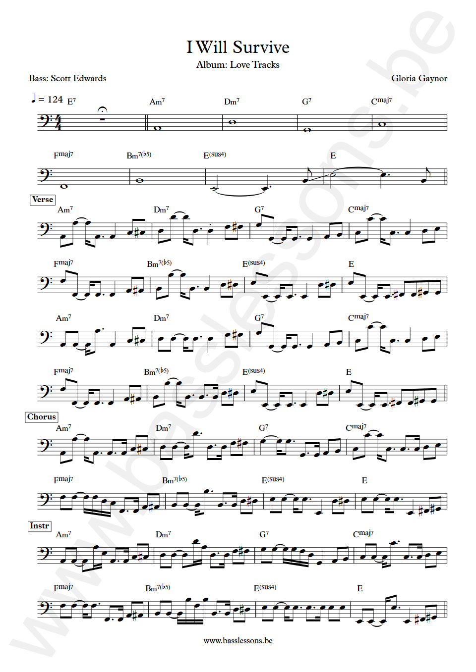 Gloria Gaynor I will survive Scott Edwards Bass Transcription