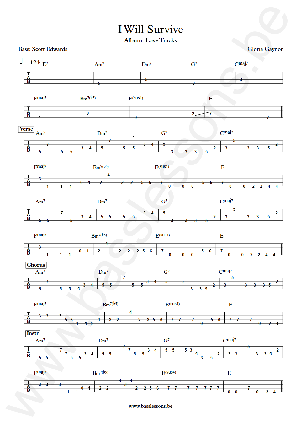 Gloria Gaynor I will survive Scott Edwards Bass Tab