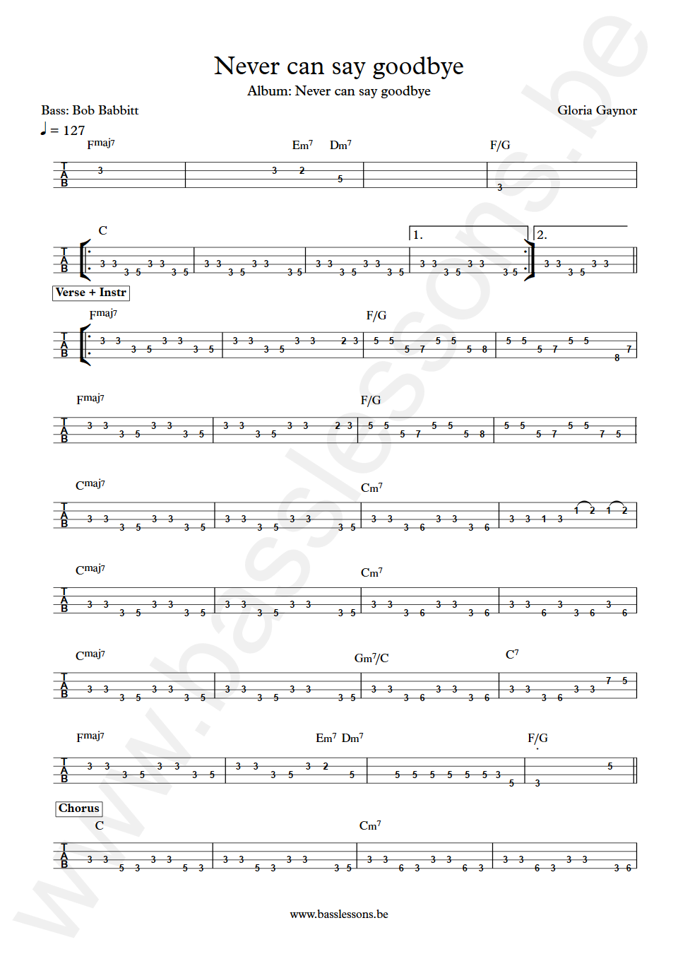 Gloria Gaynor Never can say goodbye Bob Babbitt  Bass Tab