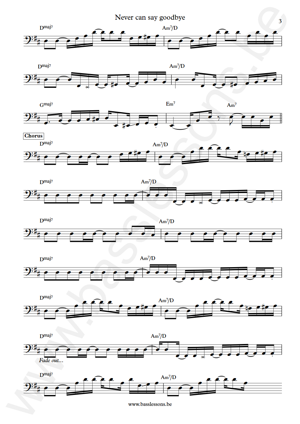 Jackson 5 Never can say goodbye James Jamerson Bass Transcription part 3
