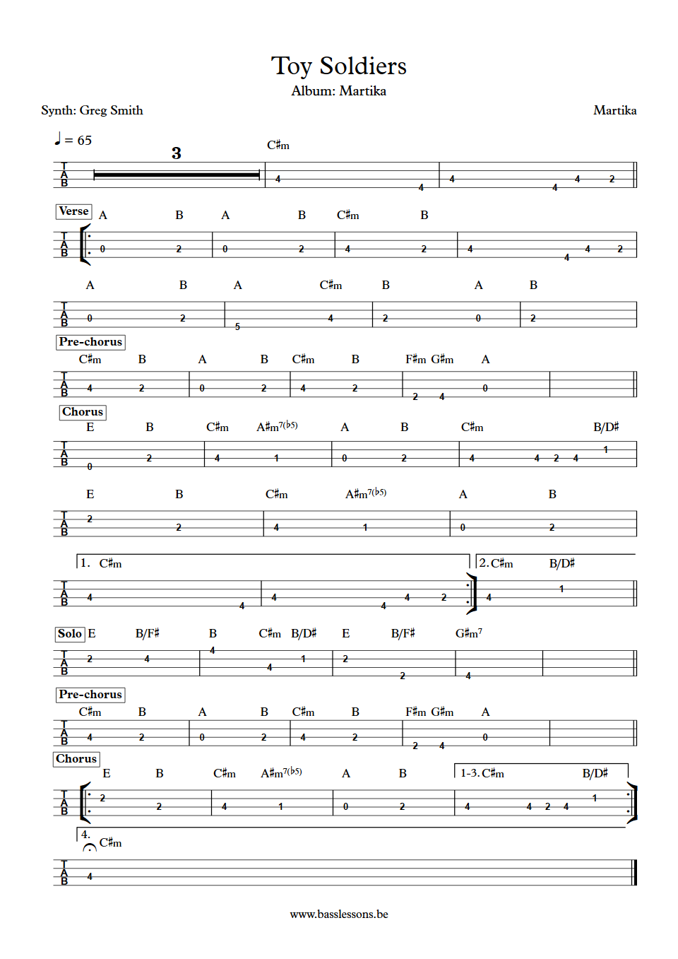Martika Toy Soldiers Greg Smith Bass Tab