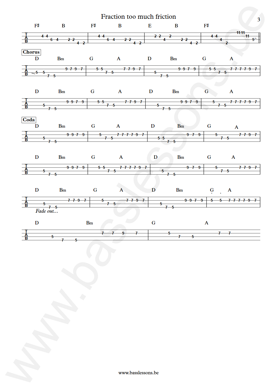 Tim Finn Fraction too much friction Chris Haig Bass Tab part 3