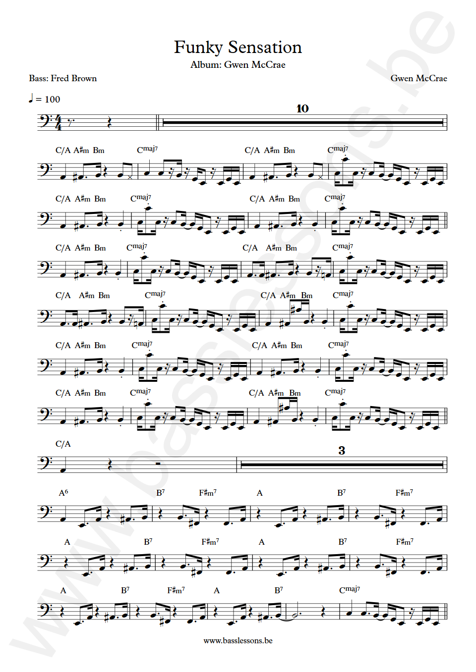 Gwen McCrae Funky Sensation Fred Brown Bass Transcription