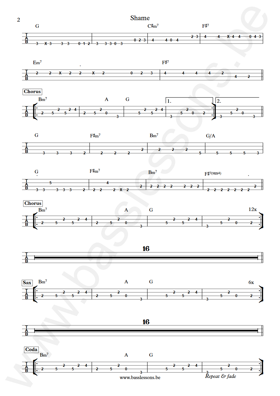 Evelyn Champagne King Shame Raymond Earl Bass Tab part 2