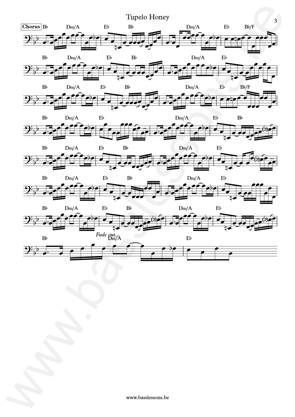 Van Morrison Tupelo Honey Bill Church Bass Transcription part 3