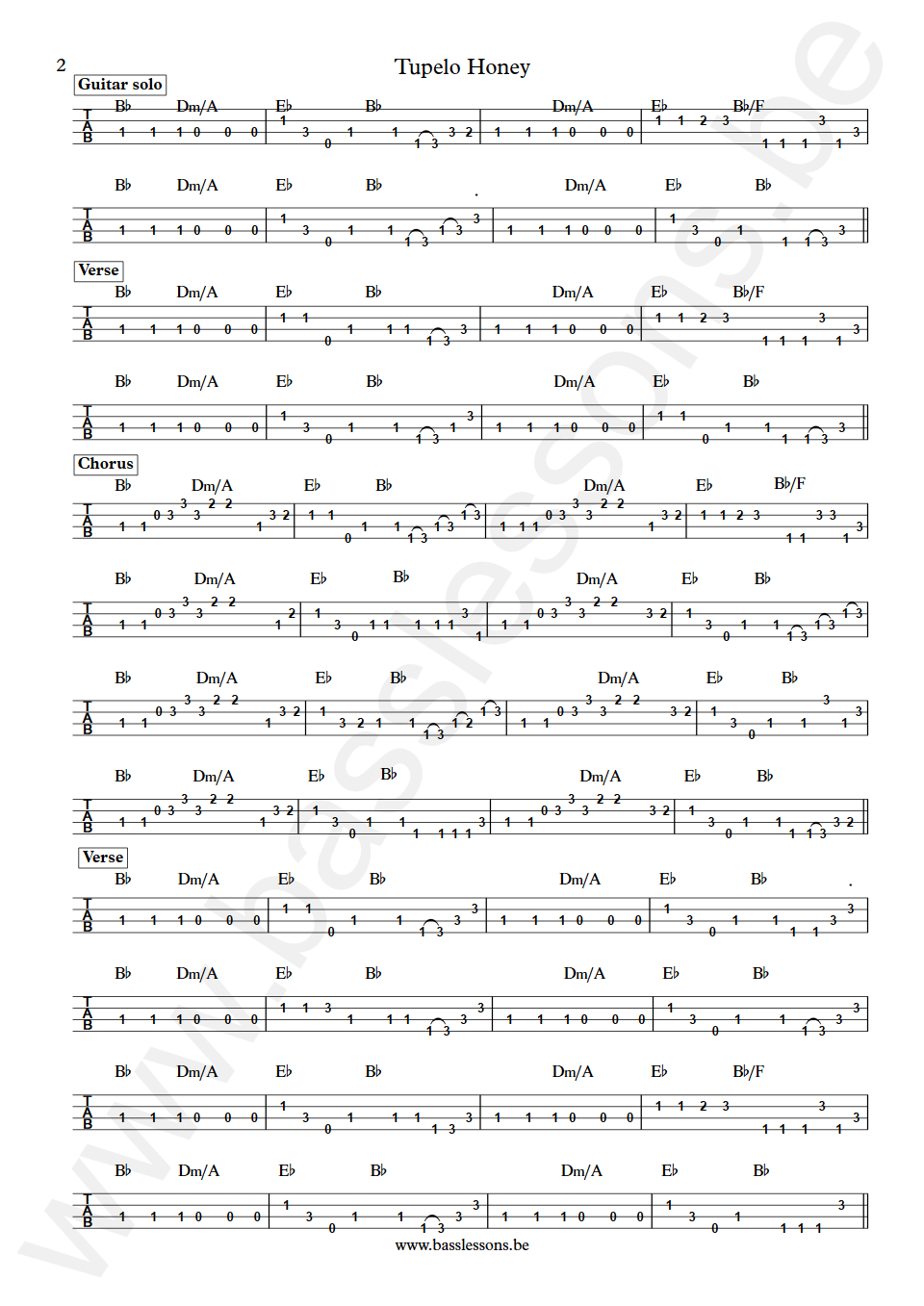 Van Morrison Tupelo Honey Bill Church Bass Tab part 2