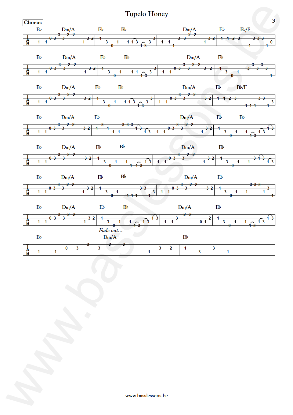 Van Morrison Tupelo Honey Bill Church Bass Tab part 3