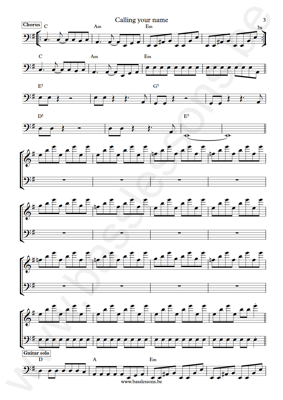 Simple Minds Calling your name Derek Forbes Bass Transcription part 3