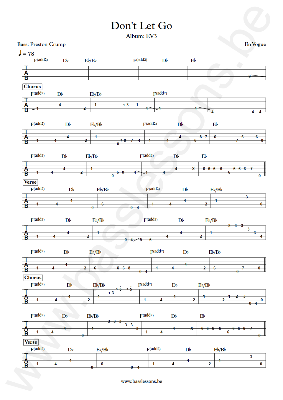 En Vogue Don't Let Go Preston Crump Bass Tab