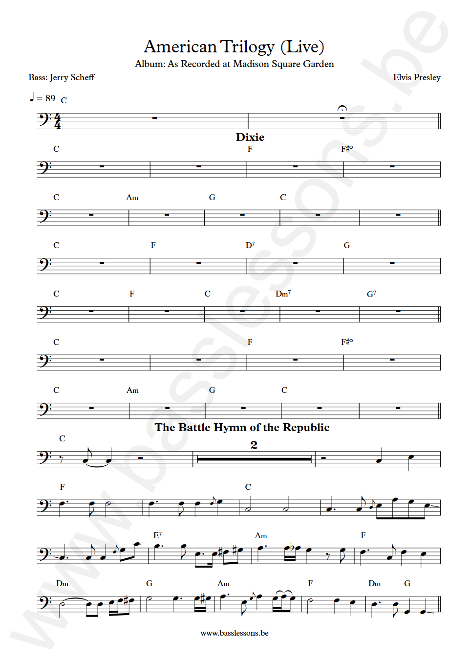 Elvis Presley American Trilogy Jerry Scheff Bass Transcription
