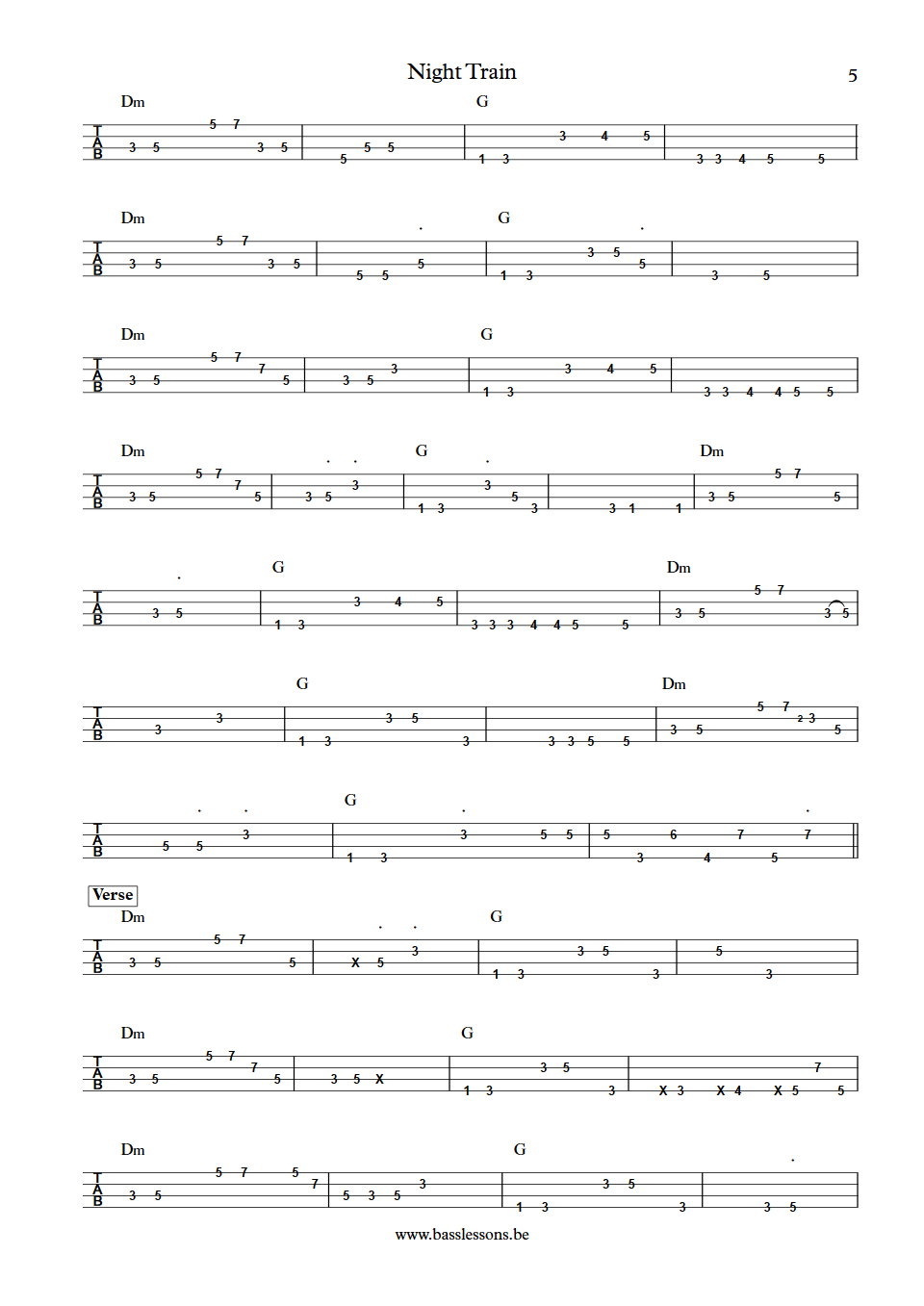 Steve Winwood Night Train bass tab part 5