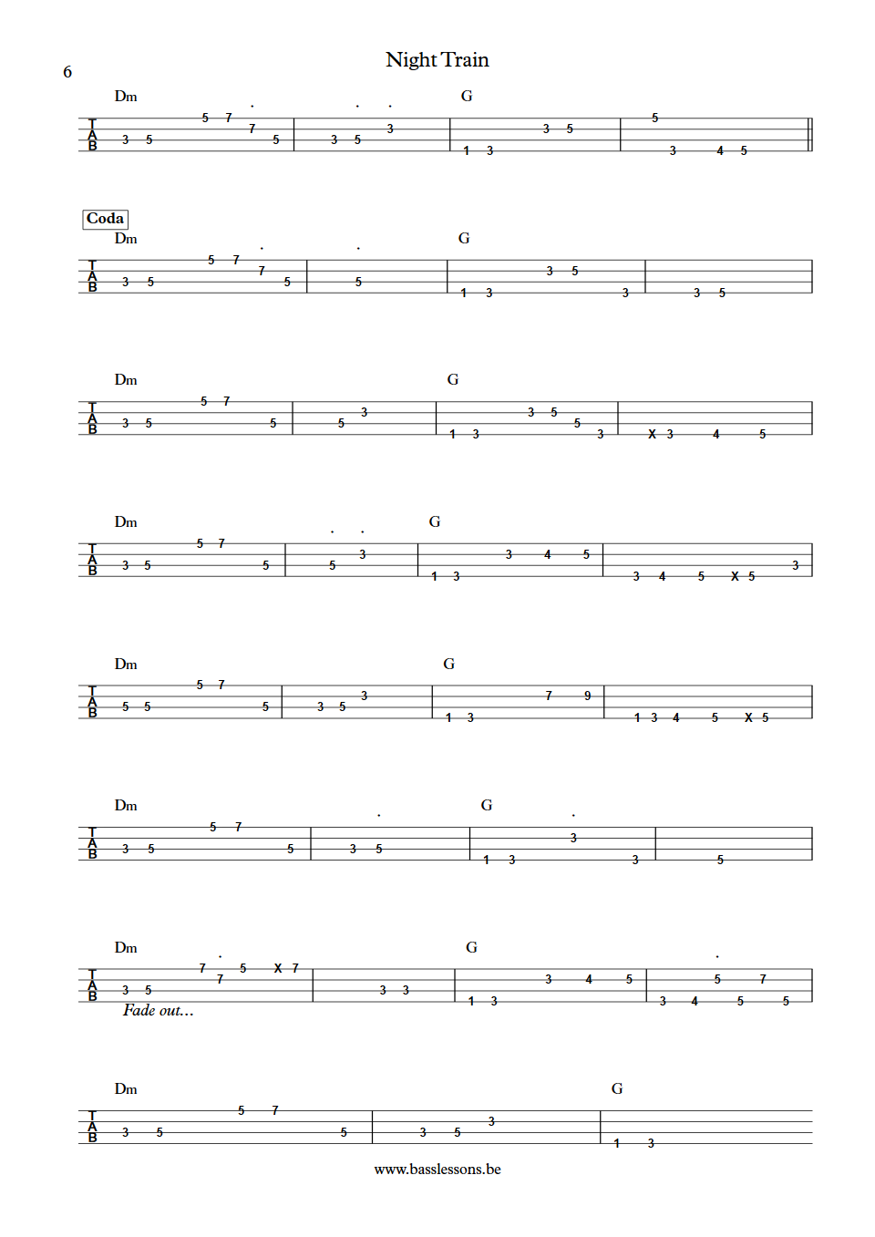 Steve Winwood Night Train bass tab part 6