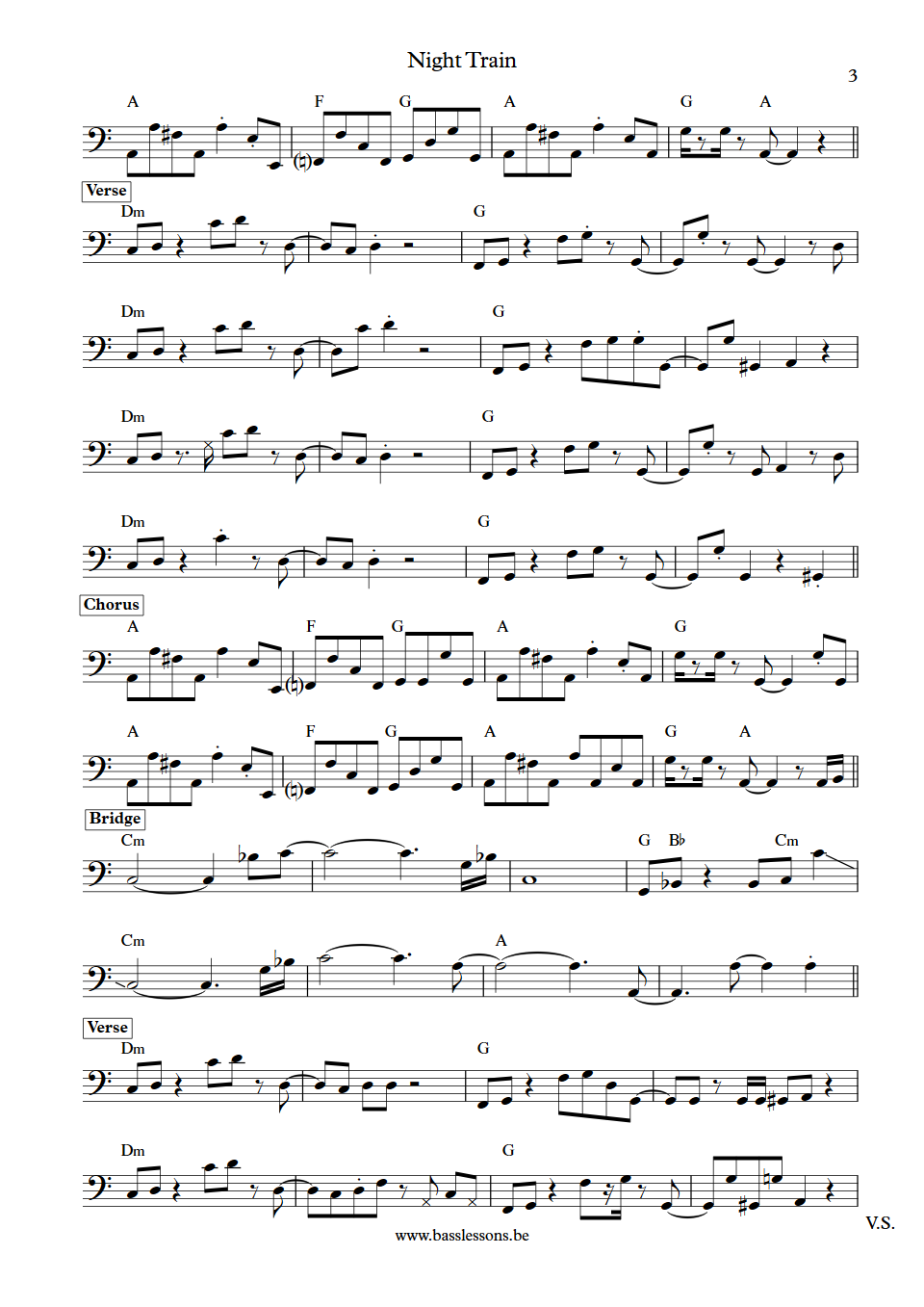 Steve Winwood Night Train bass transcription part 3