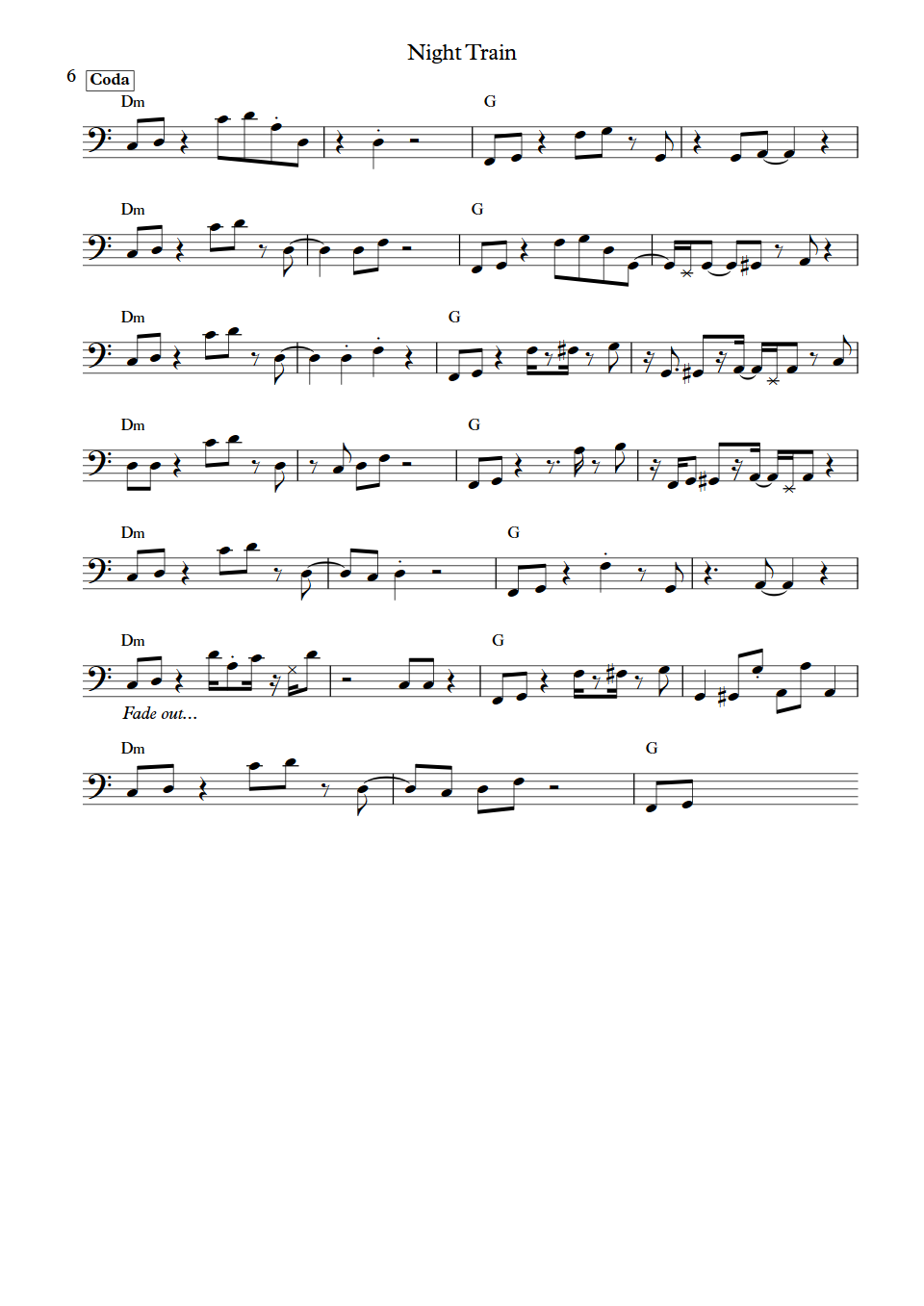 Steve Winwood Night Train bass transcription part 6