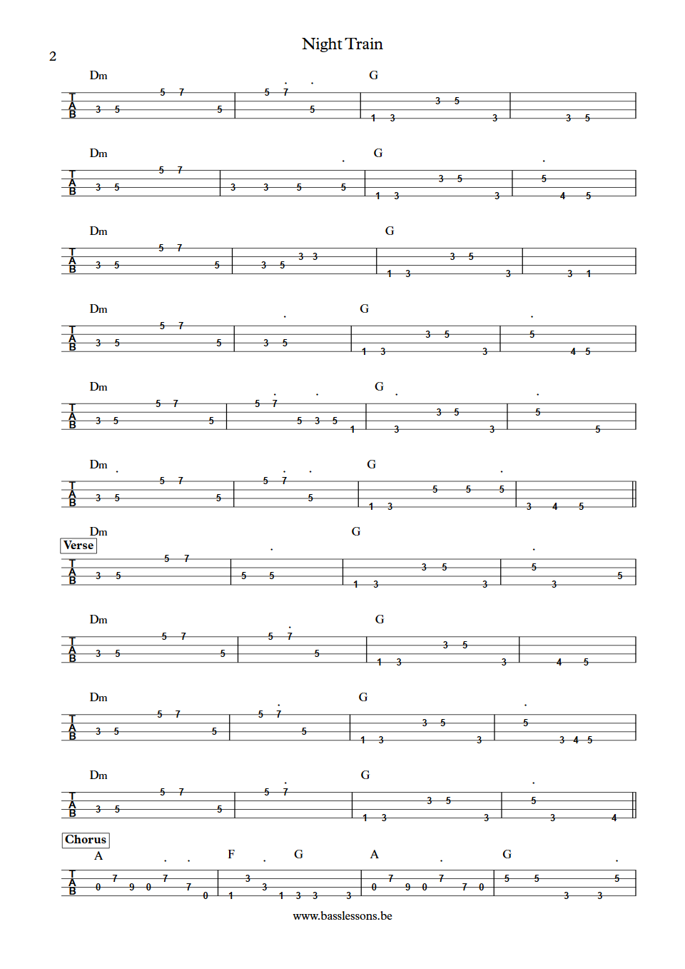 Steve Winwood Night Train bass tab part 2