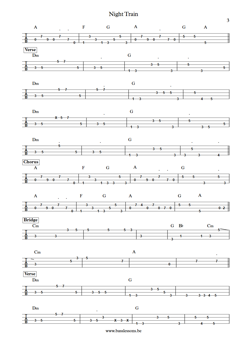 Steve Winwood Night Train bass tab part 3