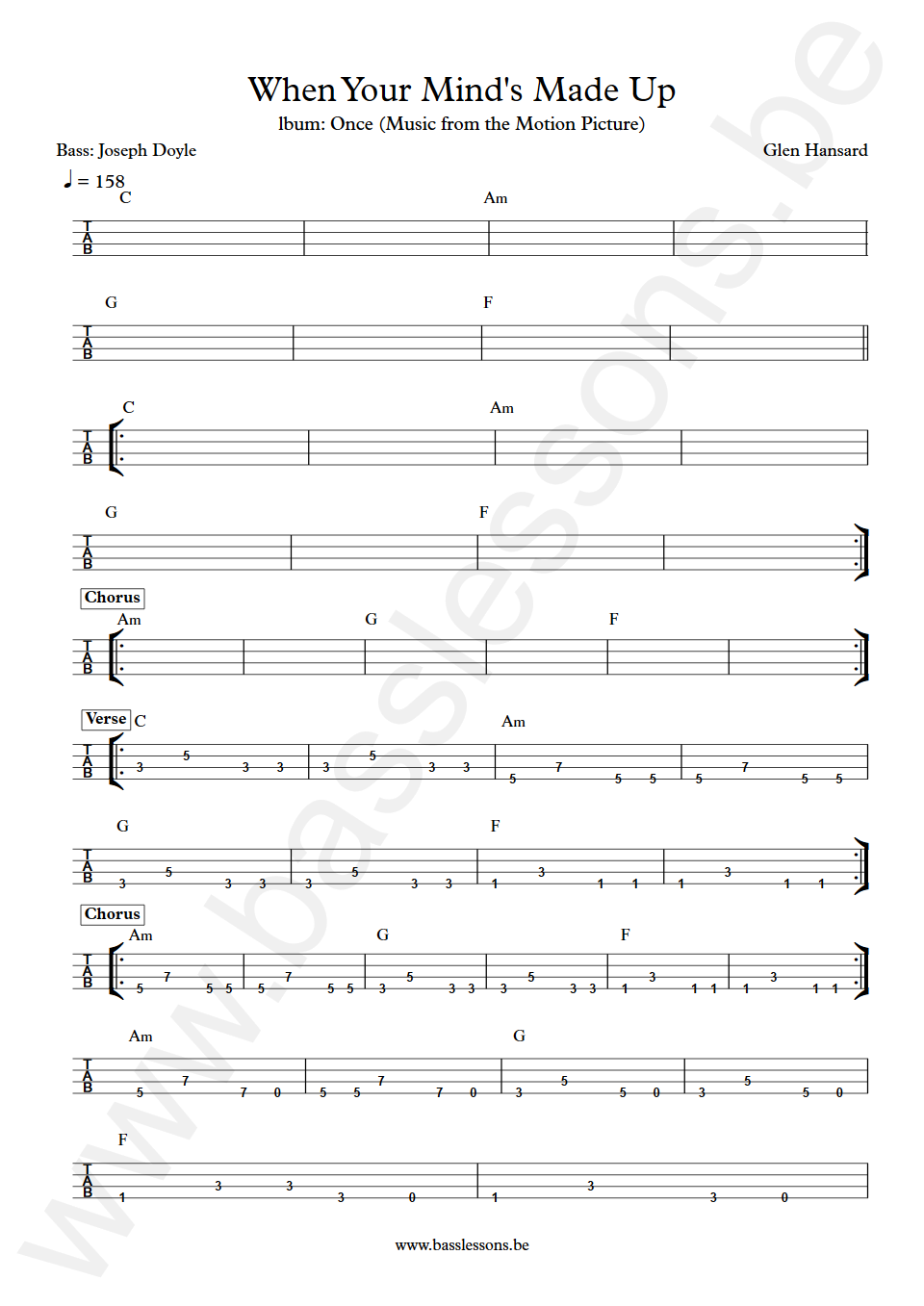Glen Hansard When Your Mind's Made Up Joseph Doyle Bass Tab