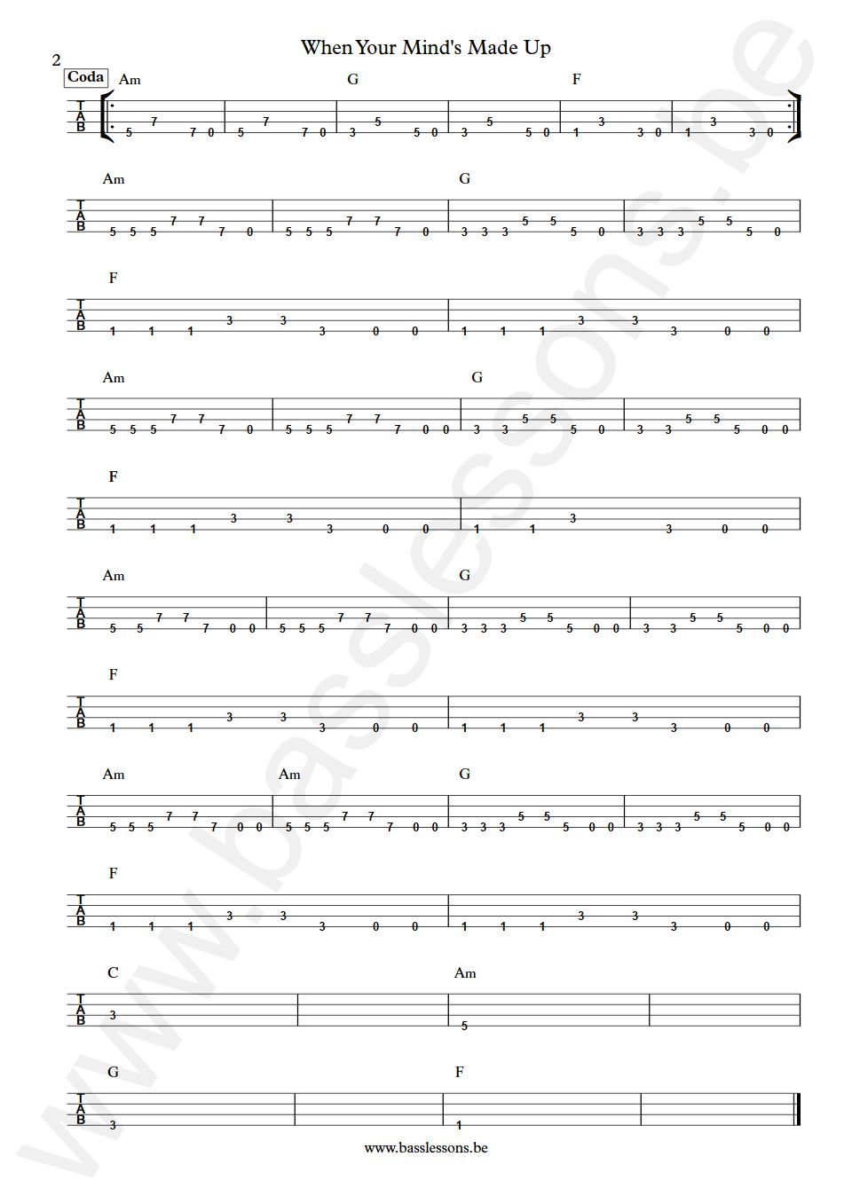 Glen Hansard When Your Mind's Made Up Joseph Doyle Bass Tab part 2