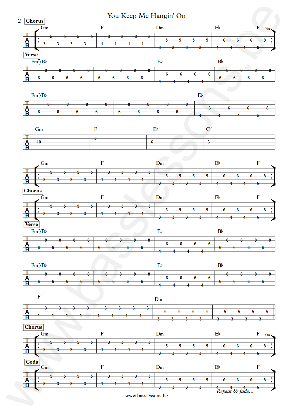 Kim Wilde You Keep Me Hangin' On Ricky Wilde Bass Tab part 2
