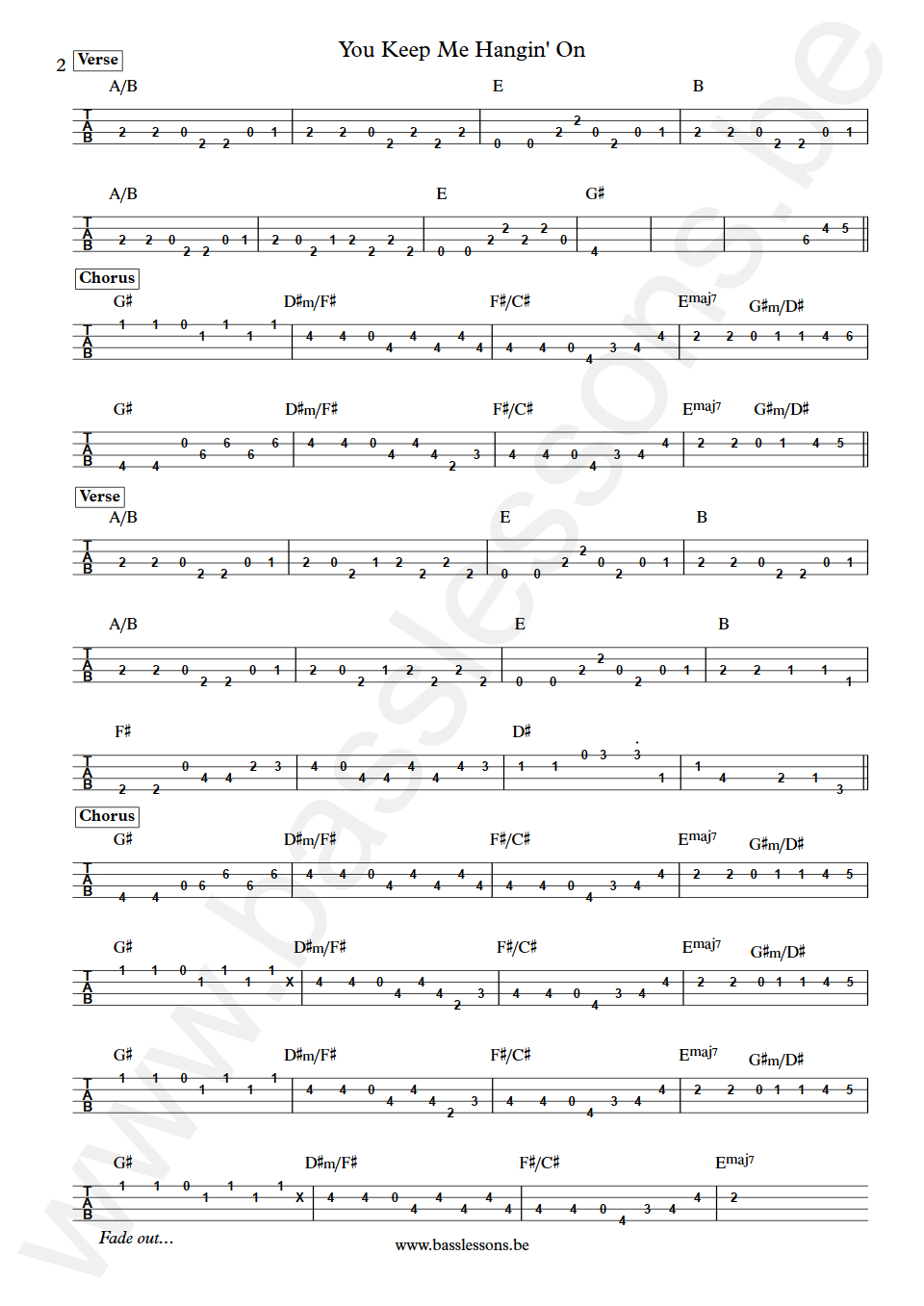 The Supremes You Keep Me Hangin' On James Jamerson Bass Tab part 2