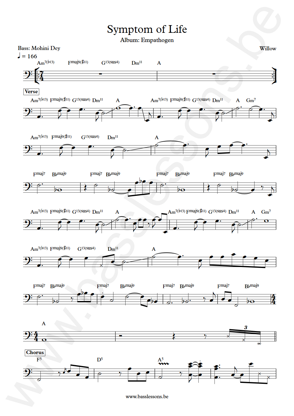 Willow Symptom of Life Mohini Dey Bass Transcription