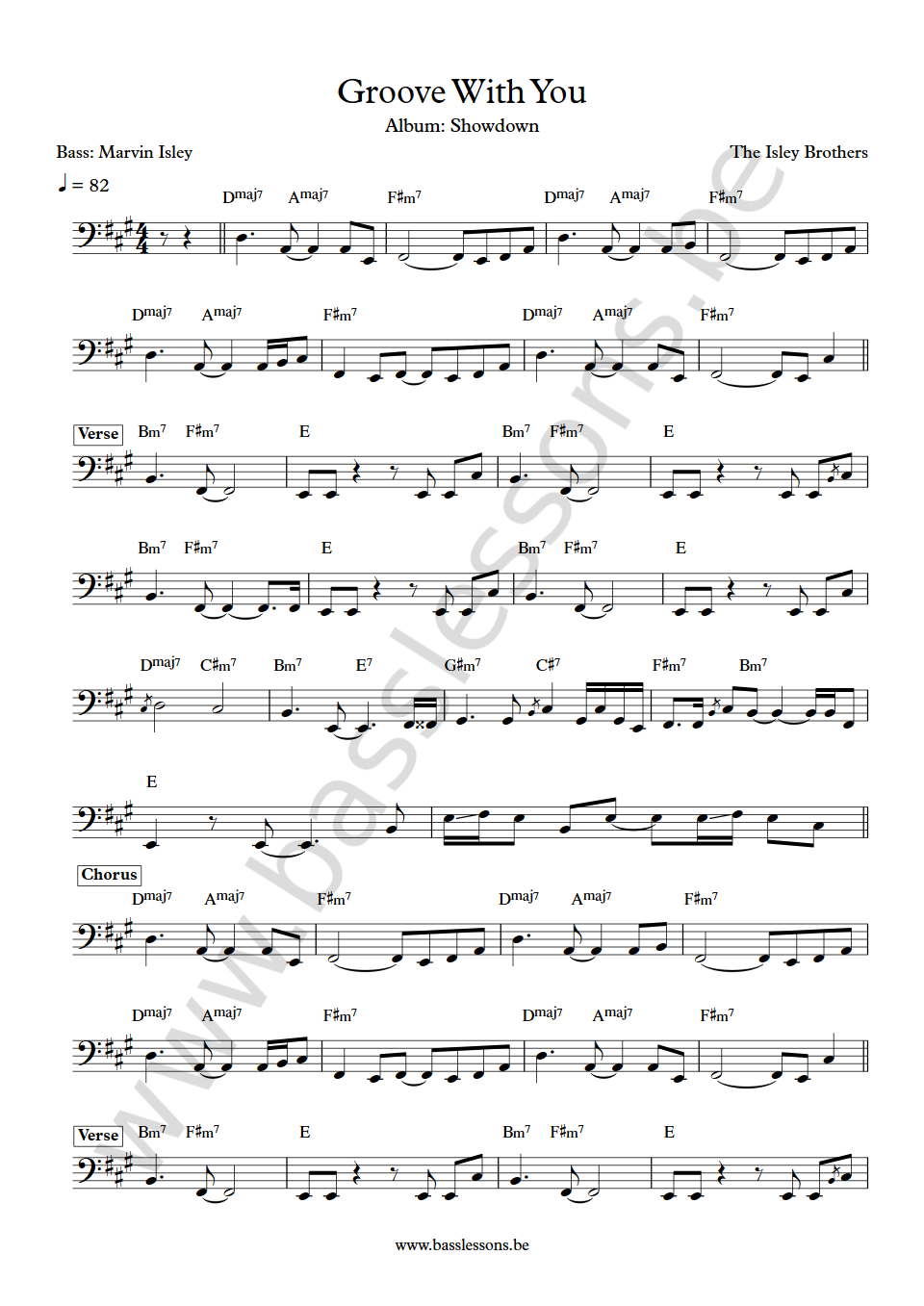 The Isley Brothers Groove With You Marvin Isley bass Transcription