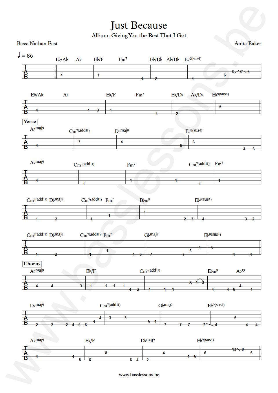 Anita Baker Just Because Nathan East Bass Tab