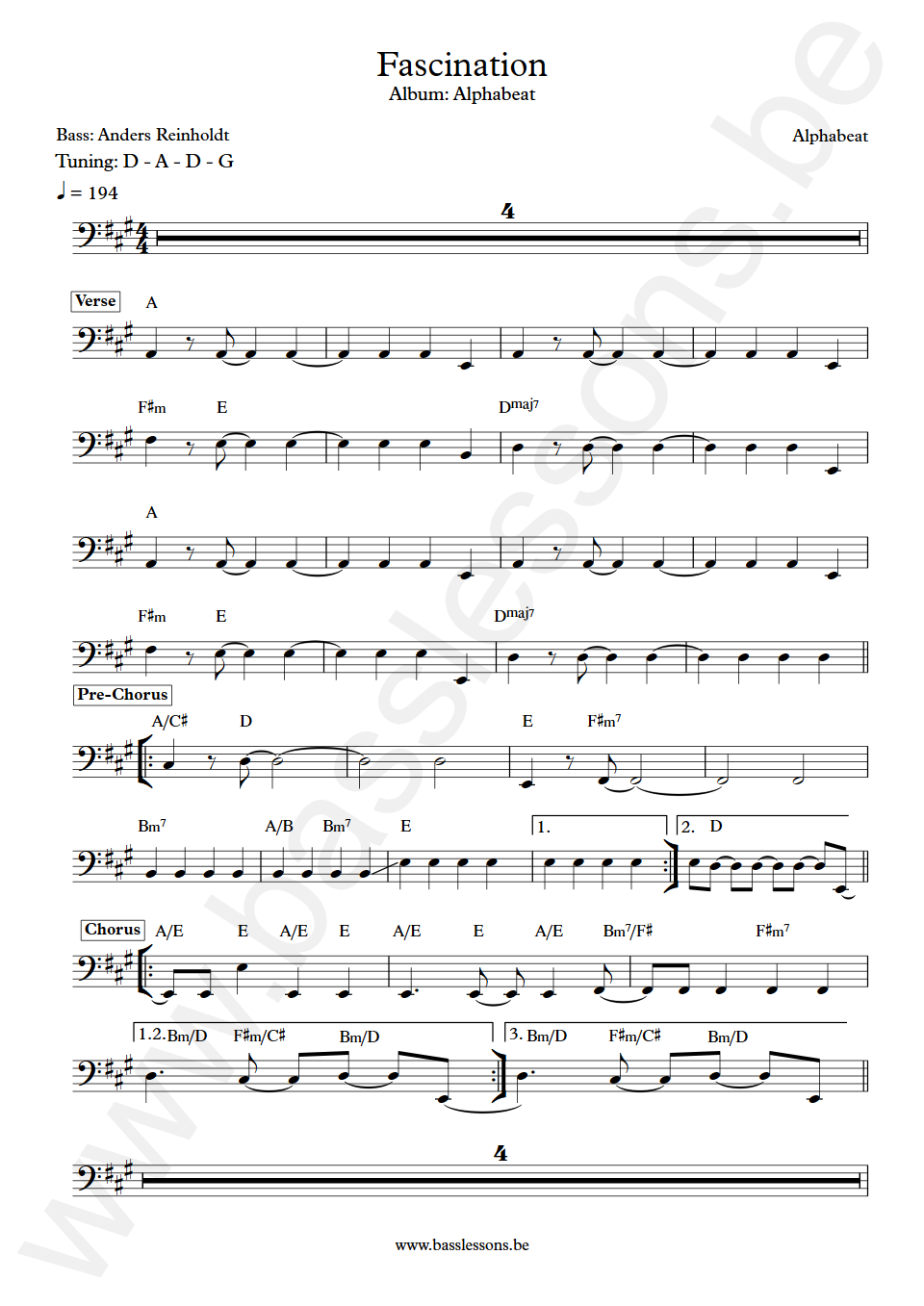 Alphabeat Fascination Anders Reinholdt Bass Transcription