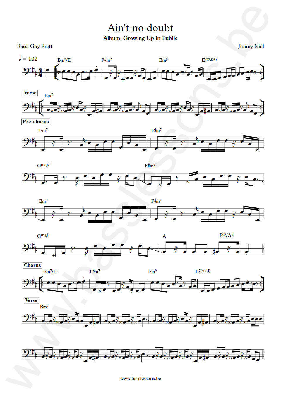 Jimmy Nail Ain't No Doubt Guy Pratt Bass Transcription