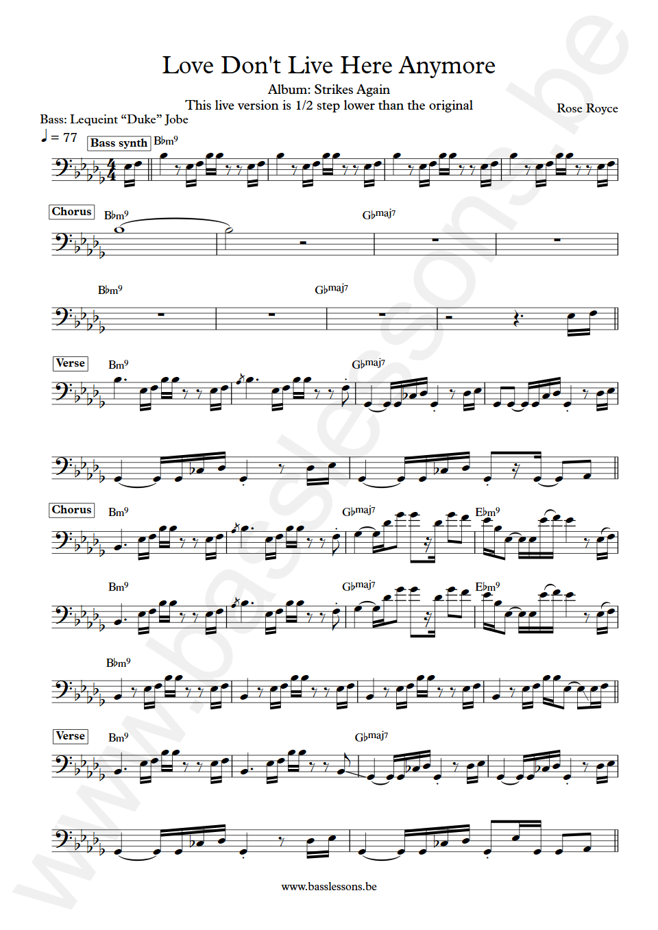 Rose Royce Love Don't Live Here Anymore Mark Kenoly Bass Transcription