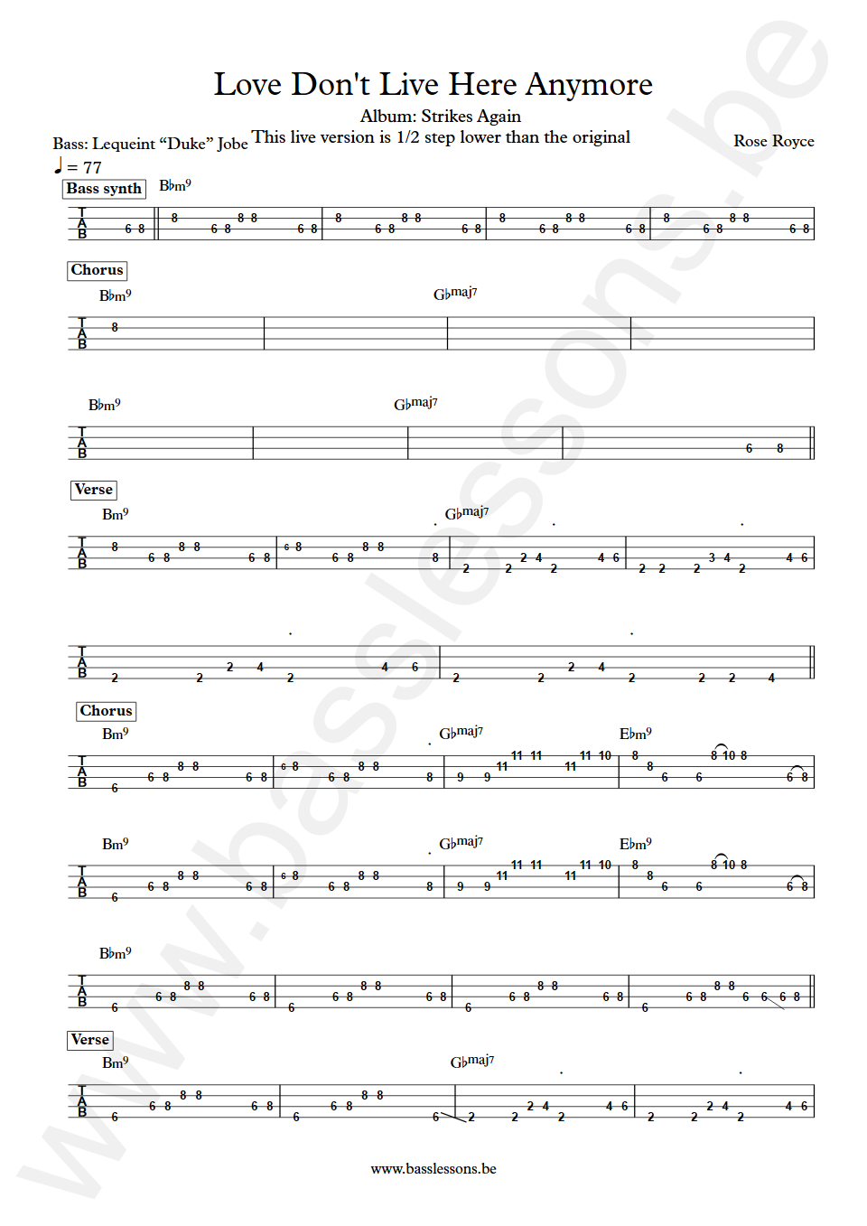 Rose Royce Love Don't Live Here Anymore Mark Kenoly Bass Tab