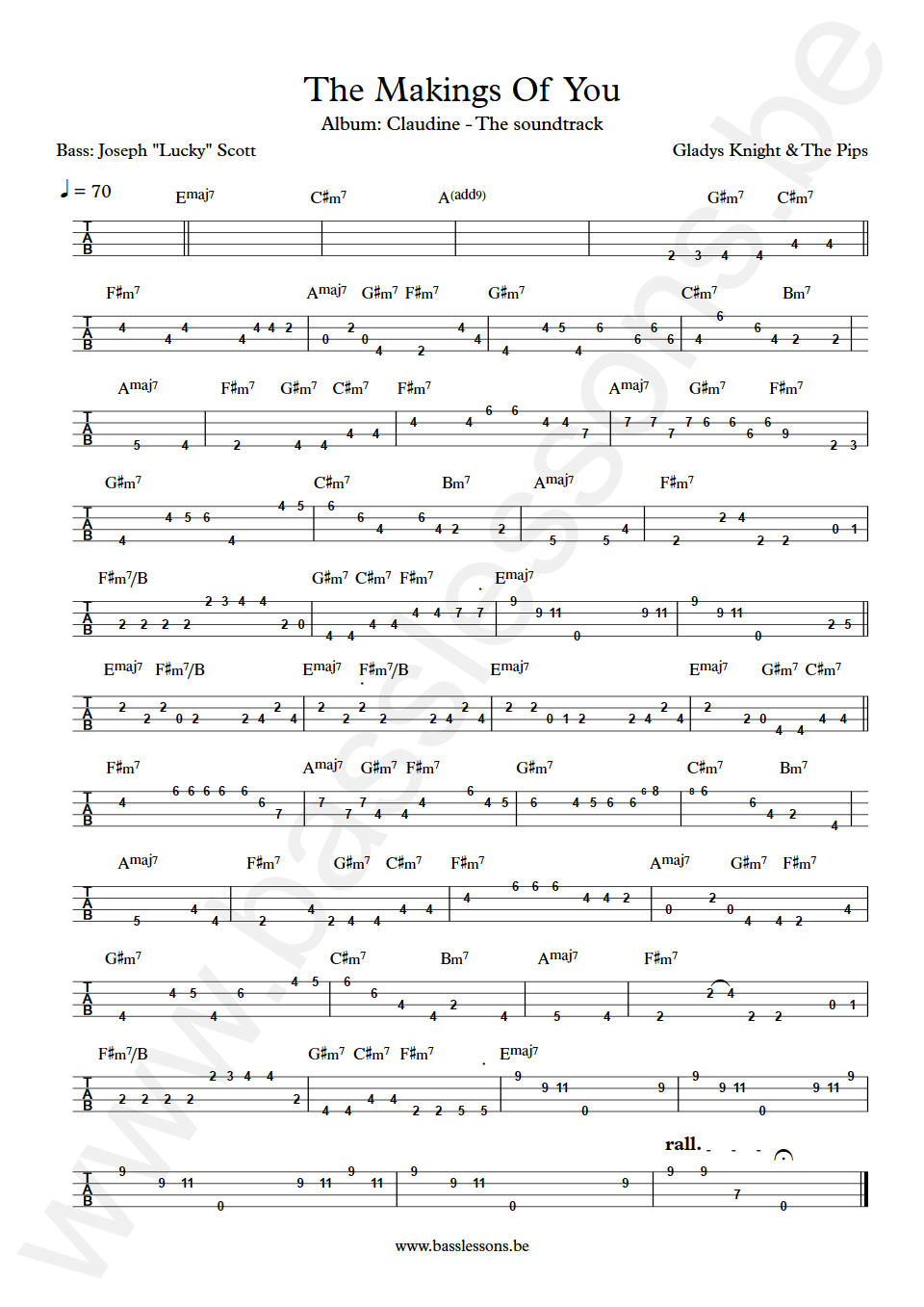 Gladys Knight and The Pips The Makings Of You Joseph Lucky Scott Bass Tab