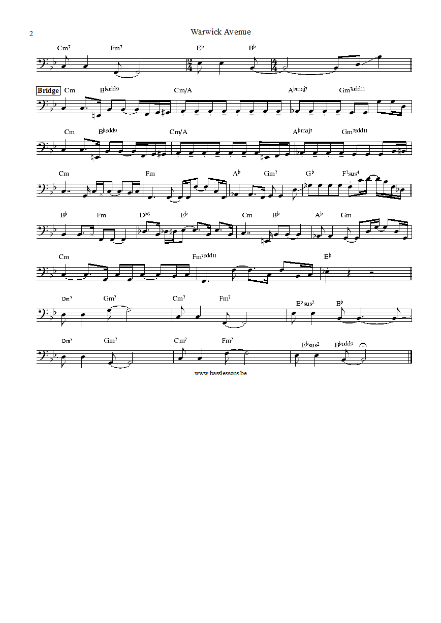 Duffy Warwick Avenue Bass transcription part 2