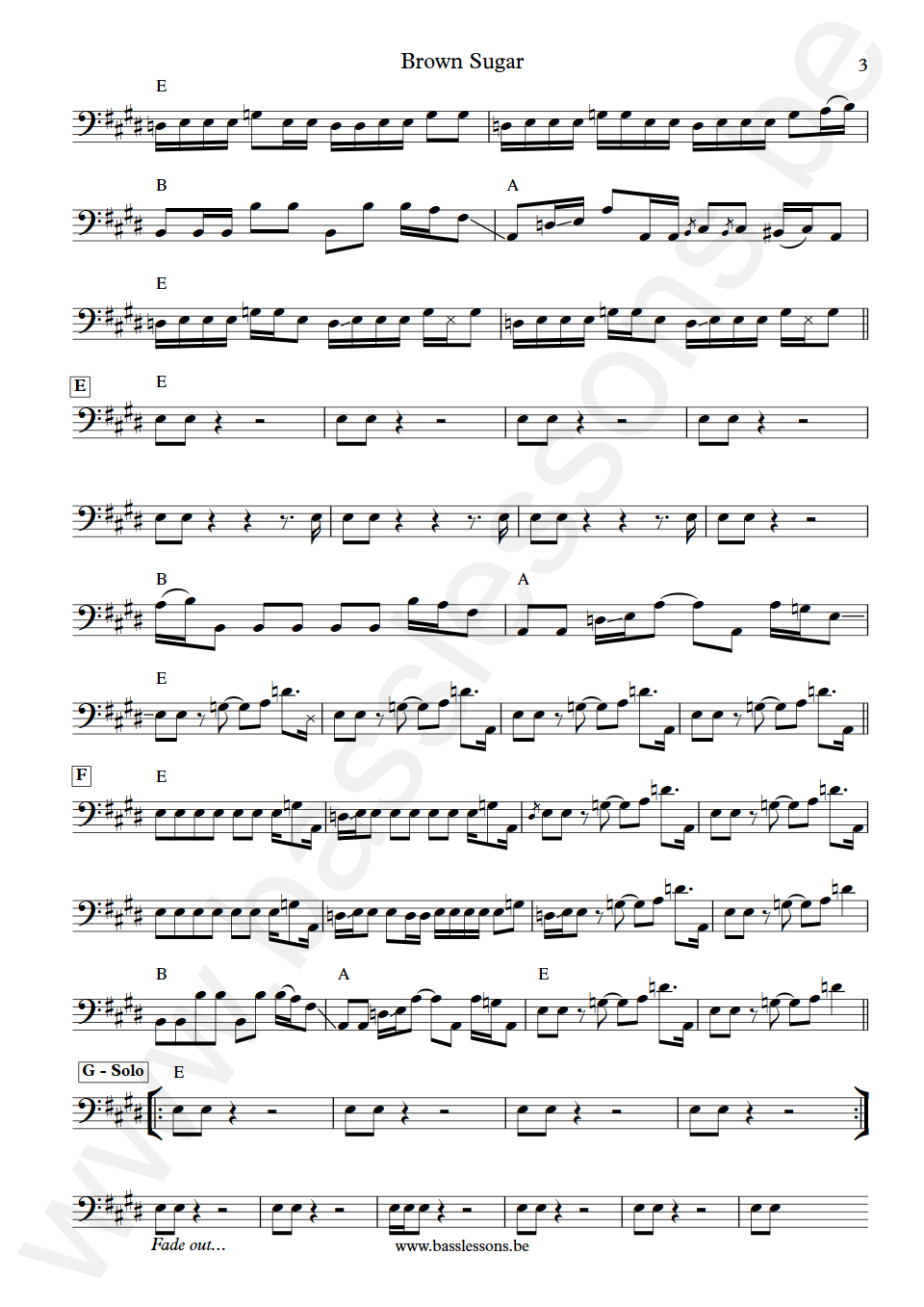 ZZ Top Brown Sugar Dusty Hill Bass Transcription part 3