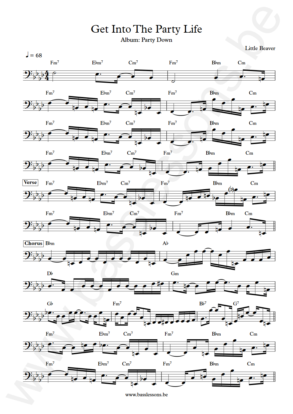Little Beaver Get Into The Party Life Bass Transcription