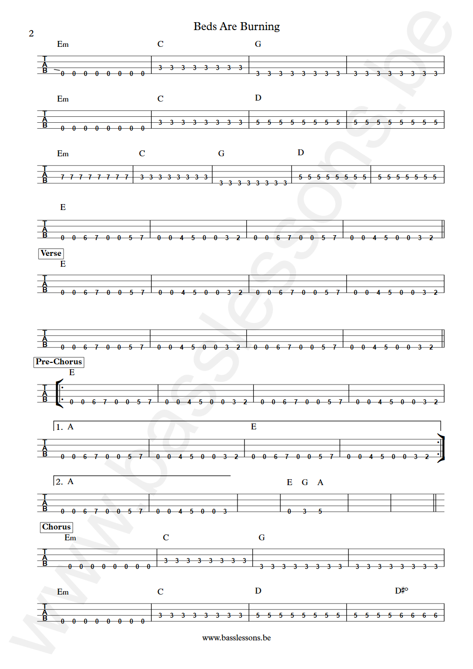 Midnight Oil Beds Are Burning Peter Gifford Bass Tab part 2