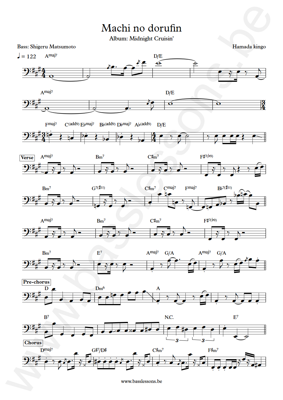 Kingo Hamada Machi no dorufin Shigeru Matsumoto Bass Transcription