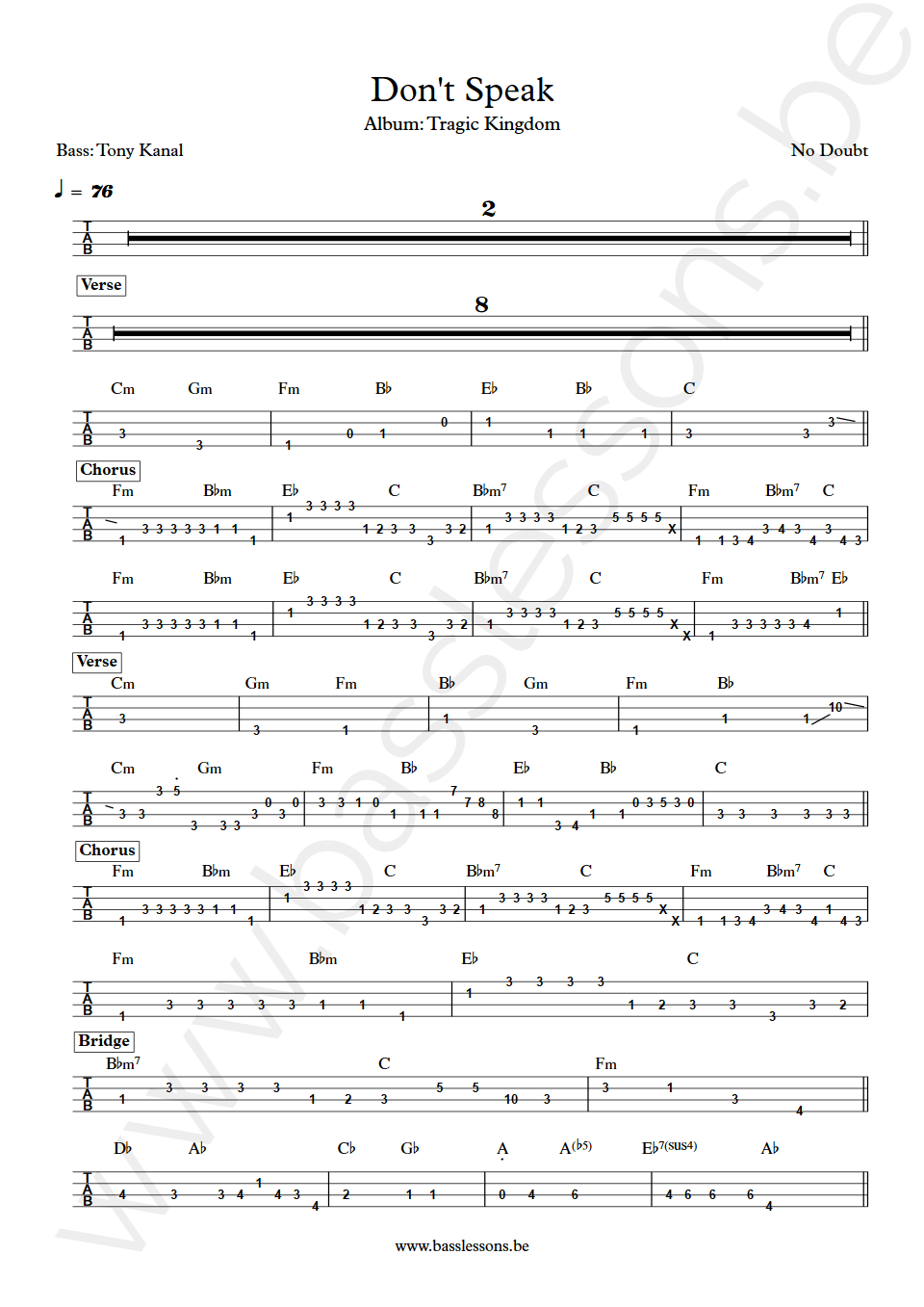 No Doubt Dont Tony Kanal Speak Bass Tab