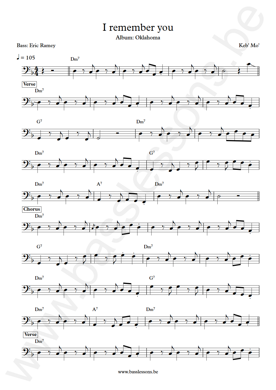 Keb Mo I remember you Eric Ramey Bass Transcription