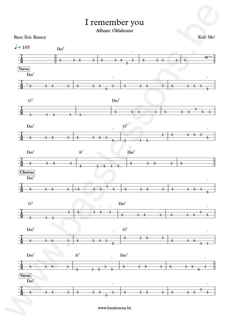 Keb Mo I remember you Eric Ramey Bass Tab