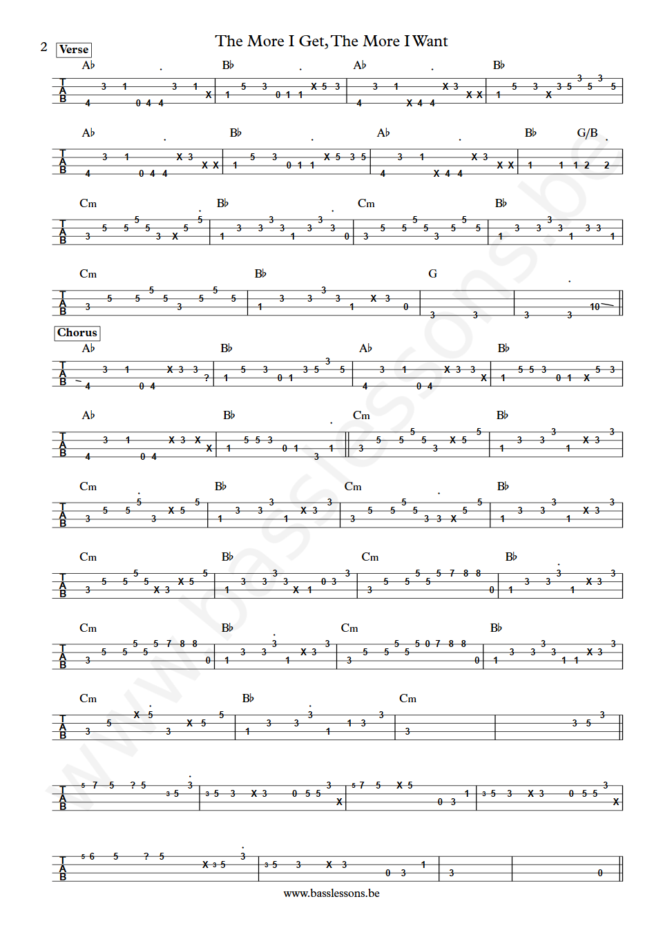 Teddy Pendergrass The More I Get, The More I Want Bass Tab part 2