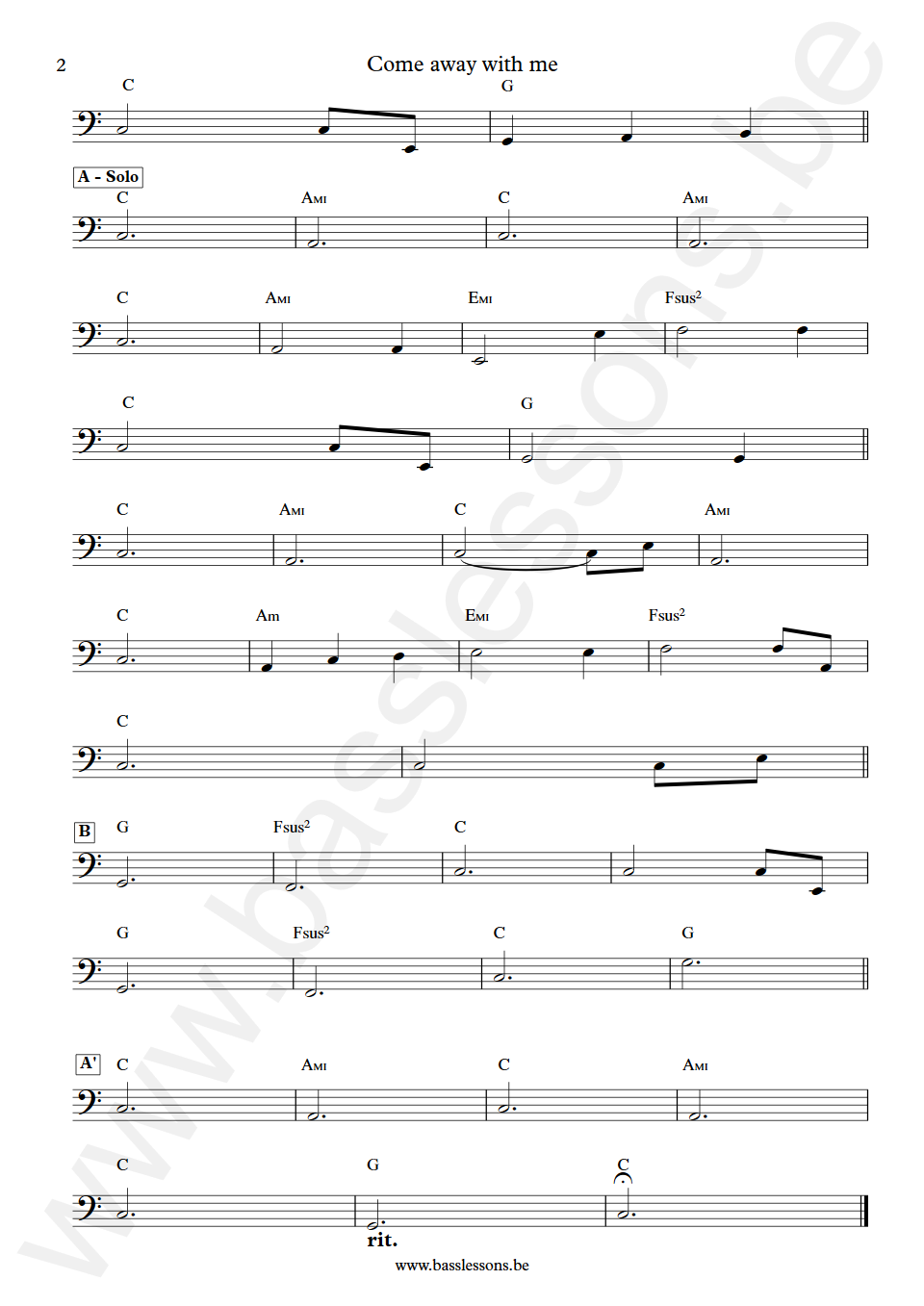 Norah Jones Come away with me Lee Alexander Bass Transcription part 2