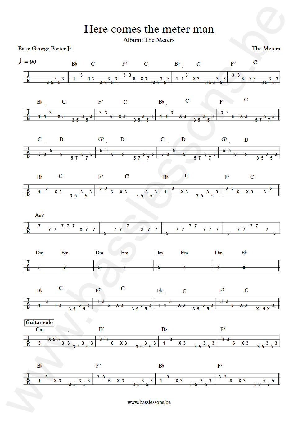 The Meters Here comes the meter man George Porter Jr. Bass Tab